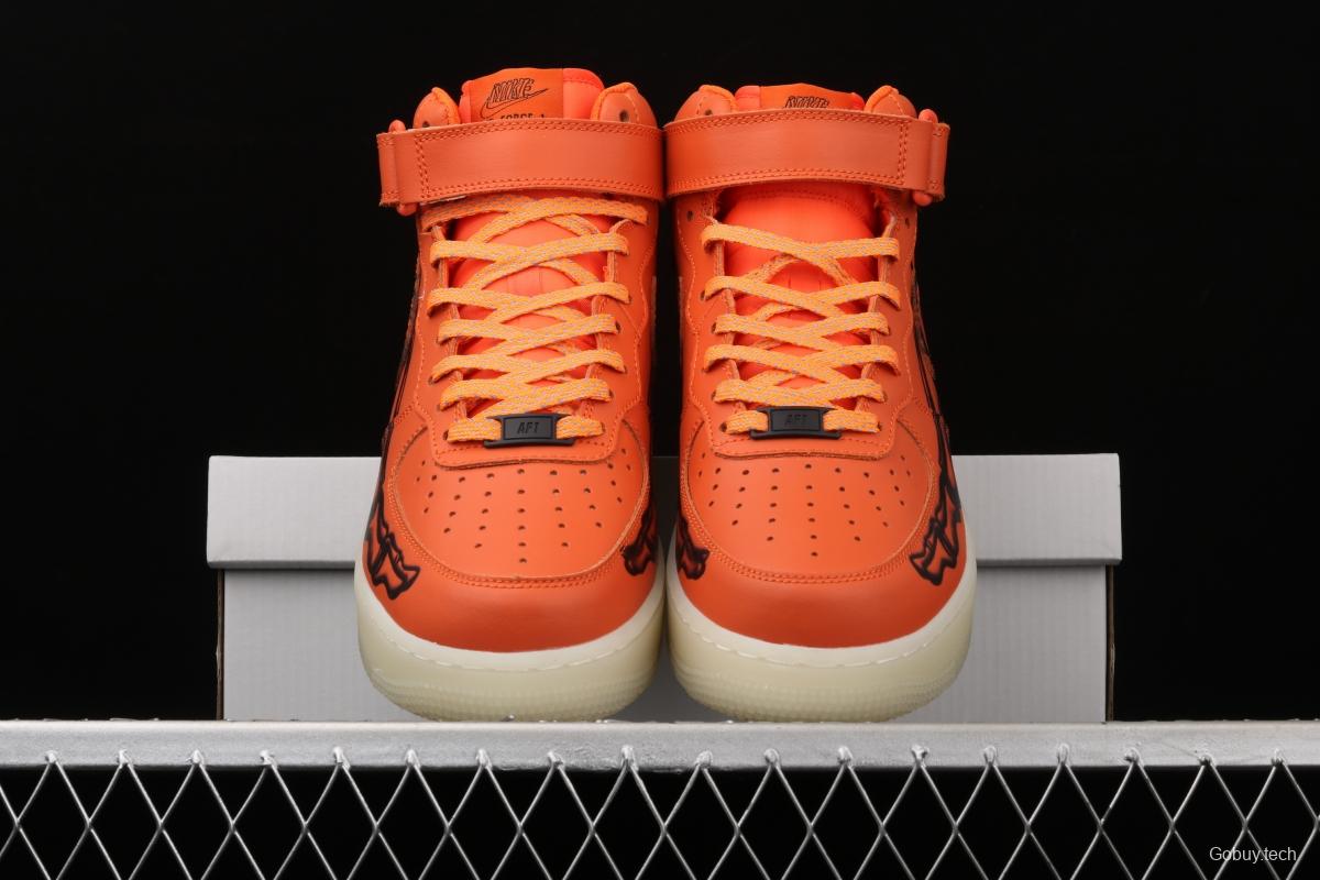 NIKE Air Force 1 Mid'07 Skeleton QS Halloween orange luminous skeleton limited casual board shoes CU8067-801