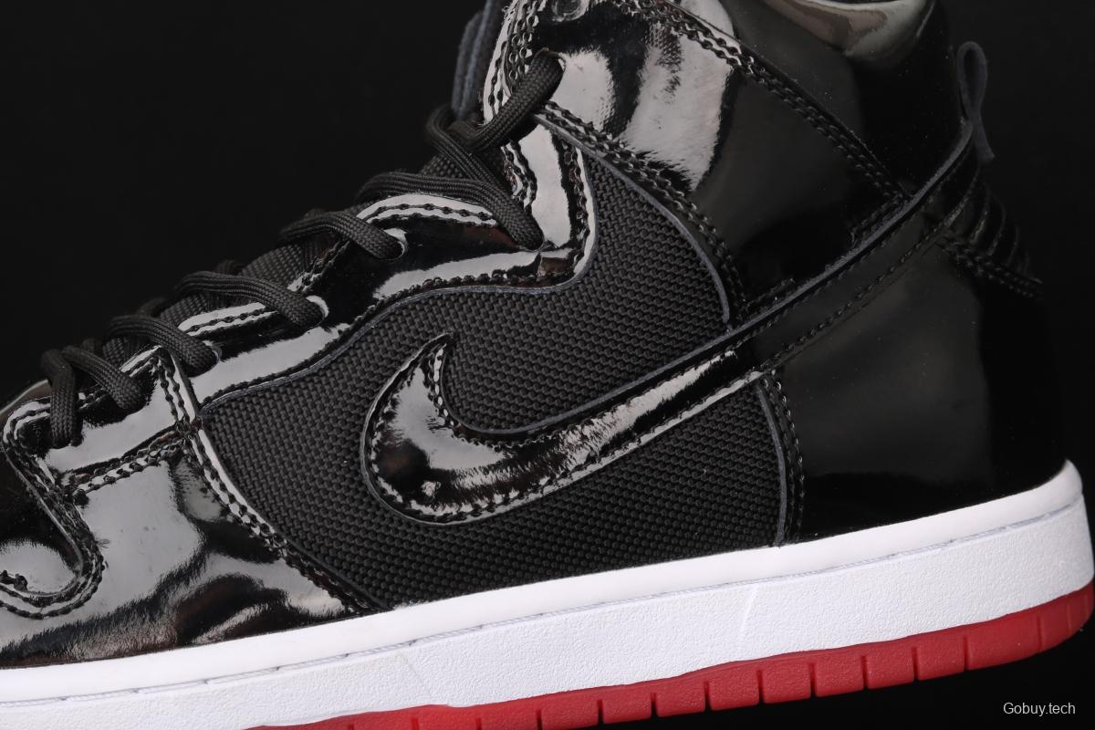 NIKE SB DUNK High Premium lacquered leather black and red high top casual skateboard shoes AJ7730-001