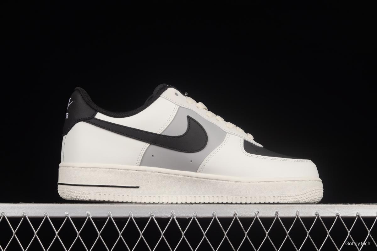 NIKE Air Force 1'07 Beige Black Grey Colorblock Low Top Sports Casual Sneakers RS2696-112