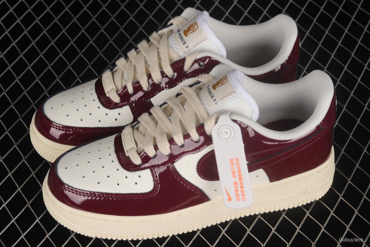 NIKE Air Force 1'07 Low white wine red patent leather low-top casual sneakers DQ8583-100