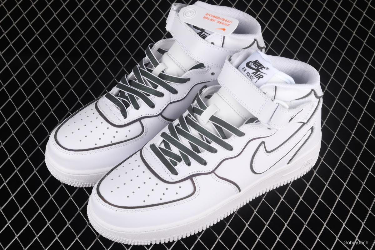 NIKE Air Force 1' 07 Mid laser white 3M reflective medium-help leisure sports board shoes 368742-810