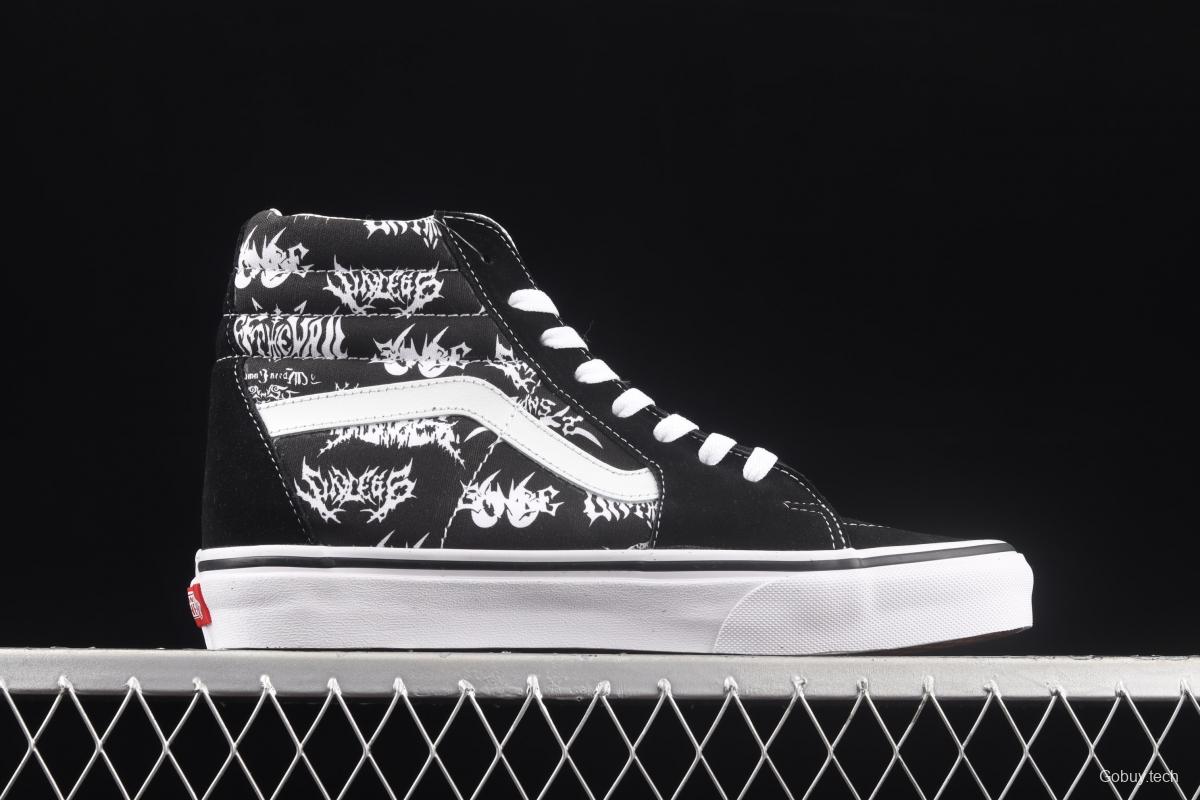 Vans Sk8-Hi Slim black and white skull printed high upper canvas casual shoes VN0A4BV6V8V