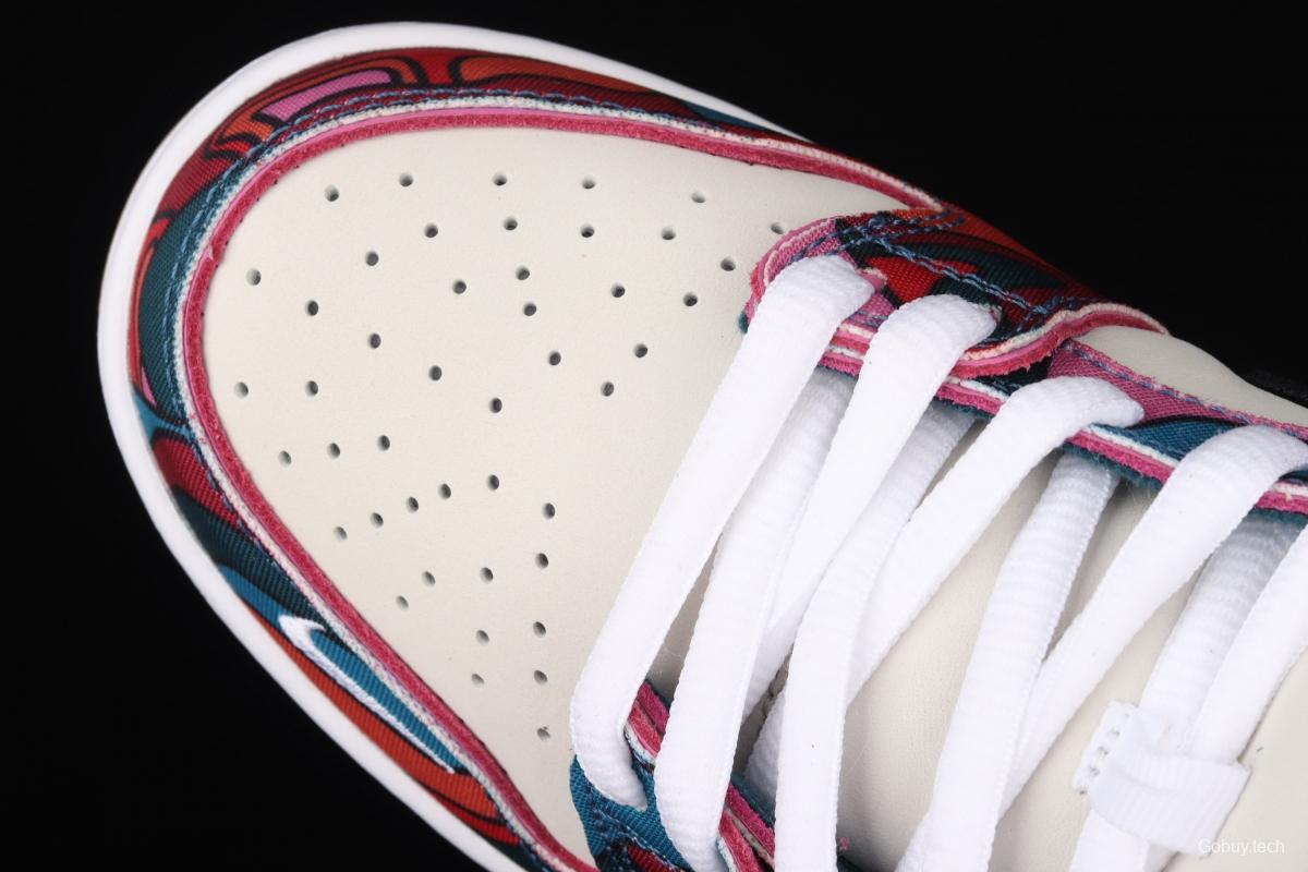 Parra x NIKE DUNK SB Low Pro White, Blue and Red Abstract Art scratch Music Olympic Slam Dunk Series retro low-top leisure sports skateboard shoes DH7695-600