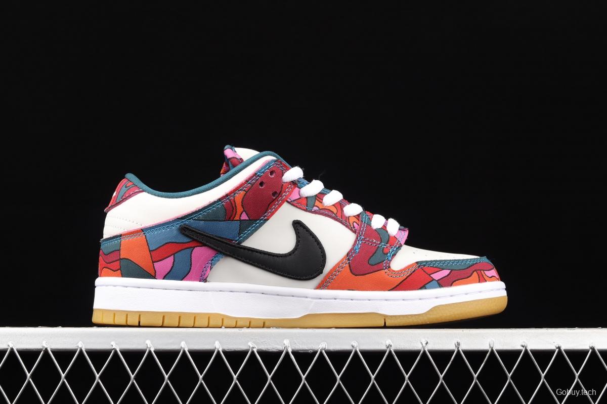 Parra x NIKE DUNK SB Low Pro White, Blue and Red Abstract Art scratch Music Olympic Slam Dunk Series retro low-top leisure sports skateboard shoes DH7695-600