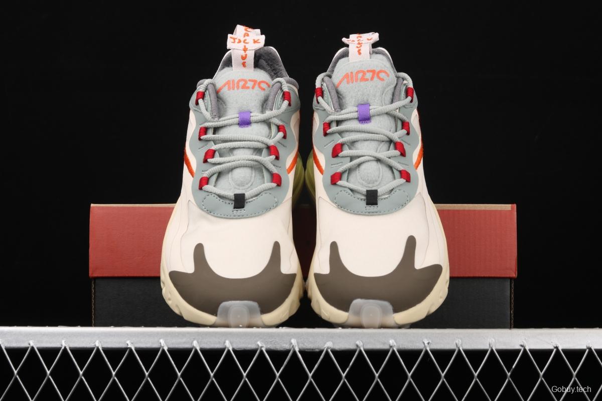 Travis Scott x NIKE Air Max 270React joint style light cream barb white blue orange air cushion running shoes CV2414-200