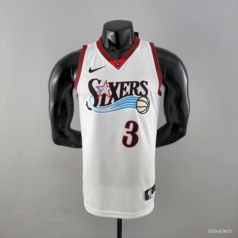 Retro Philadelphia 76ers Iverson #3 Big Meteor White NBA Jersey 