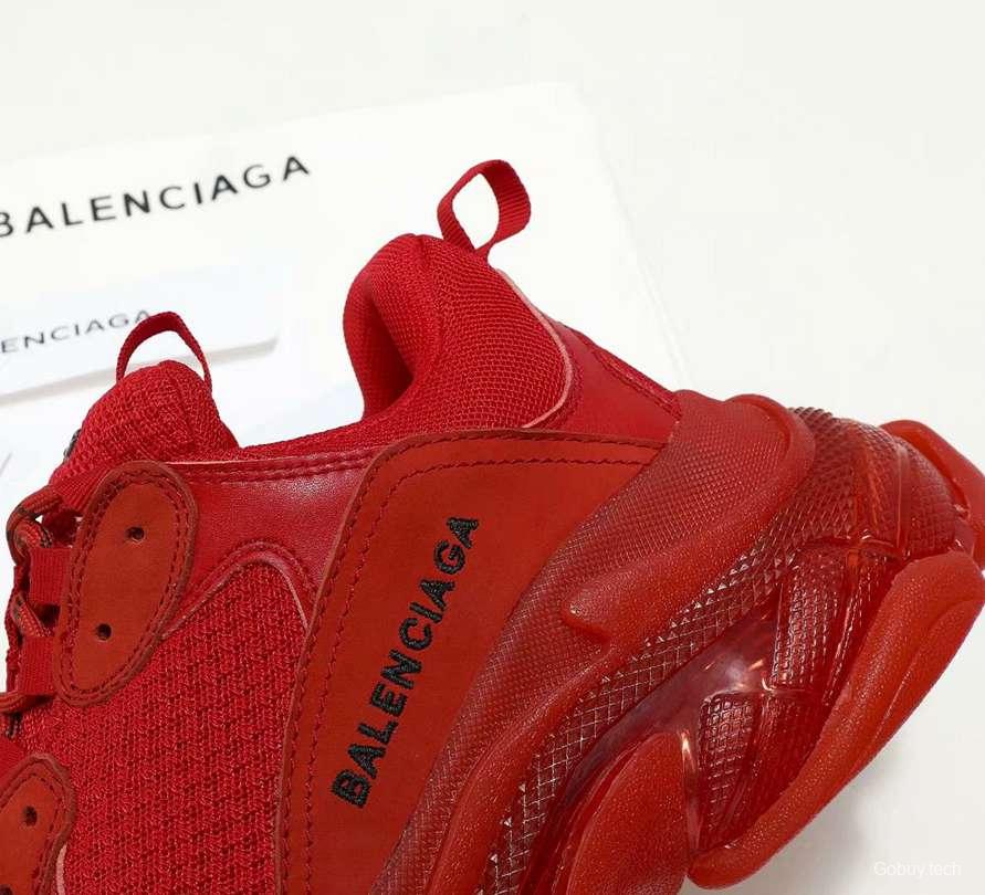 Men/Women Balenciaga Triple S Clear Sole Red SneakerItem 6380380