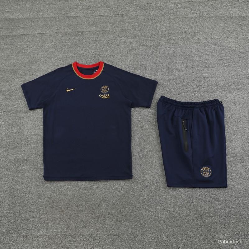 23/24 PSG Navy/Red Cotton Short Sleeve Jersey+Shorts