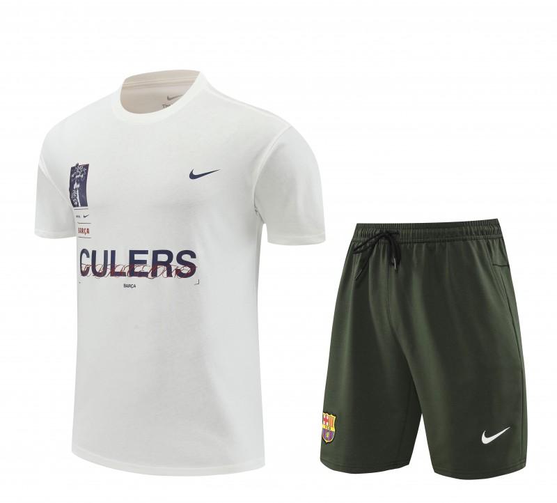 23/24 Barcelona White Cotton Short Sleeve Jersey+Shorts