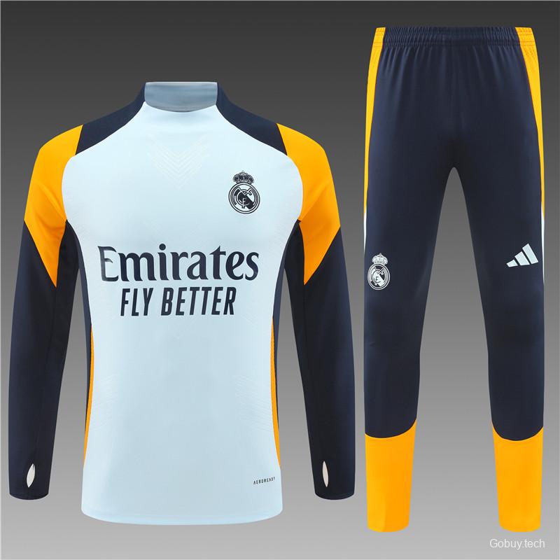 24/25 Real Madrid Light Blue/Navy/Orange Half Zipper Jacket+Long Pants