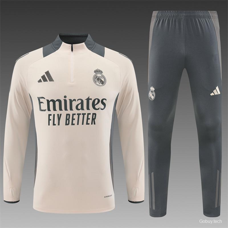 24/25 Real Madrid Khaki Half Zipper Jacket+Long Pants