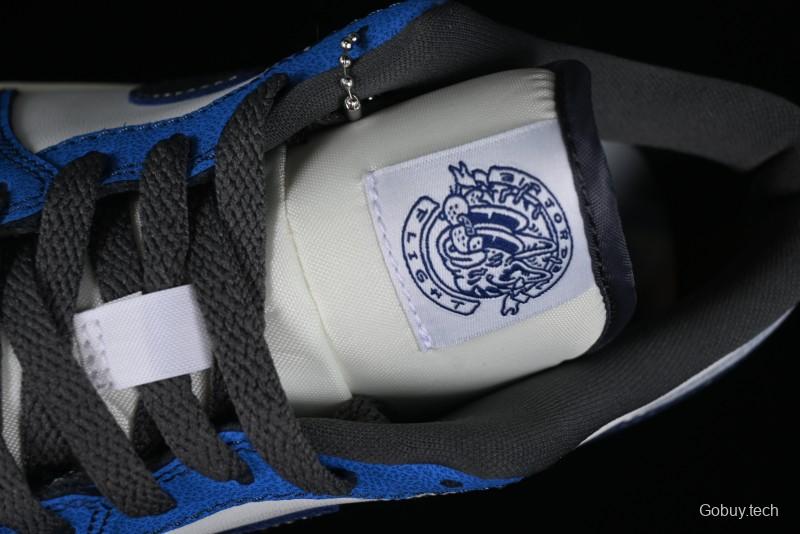 Nike Air Jordan 1 Low Flight Vintage Casual Sneakers with Distressed White-Blue Design - FV8439-104