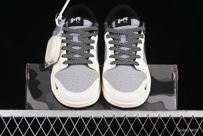 Nike SB Dunk Low BAPE Collaboration Anniversary Edition - White Grey Black Low Top Casual Skate Shoes - BB8969-007