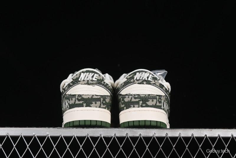 Nike SB Dunk Low Dior Collaboration - Strap Woven Green Check Anniversary High-End Custom Low-Top Casual Skate Shoes - SJ2068-309