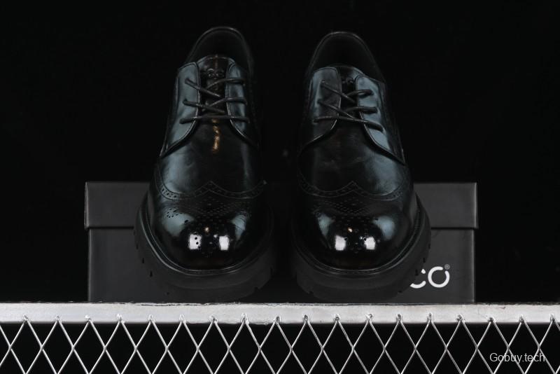 Ecco Block Brogue Business Derby Round Toe Genuine Leather Dress Shoes - 63667201001