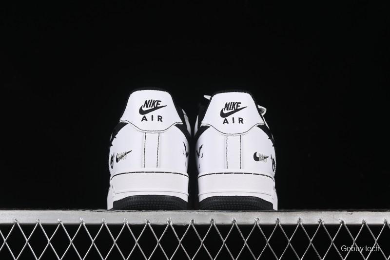 Nike Air Force 1 '07 Low Casual Sneakers with Black and White Hand-Drawn Anime Design - CT2585-100