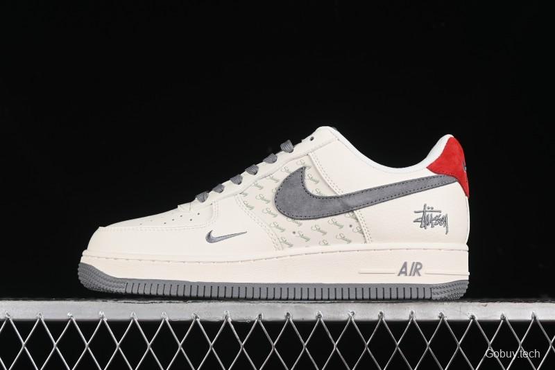 Nike Air Force 1 '07 Low Stussy Collaboration - English Beige Grey Red Low-Top Casual Sneakers - XZ3318-567