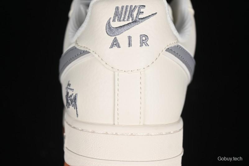 Nike Air Force 1 '07 Low Stussy Collaboration - Light Bone Gum Sole Casual Sneakers - XZ5688-003