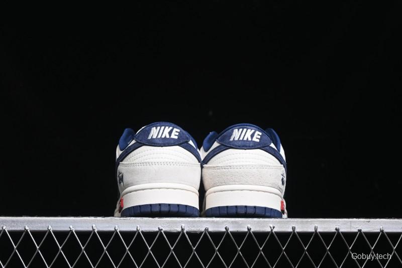 Nike SB Dunk Low Supreme x Stussy Triple Collaboration - Off White Navy Swoosh Anniversary High-End Custom Low-Top Casual Skate Shoes - SJ2068-271