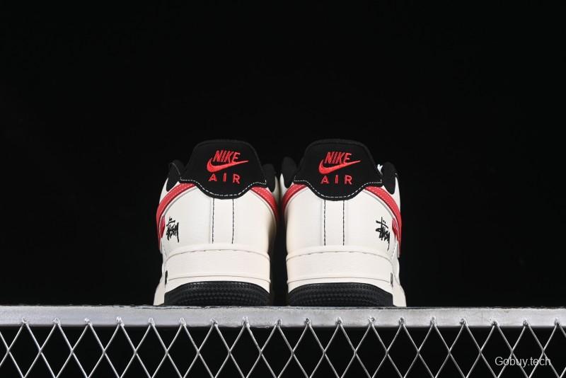 Nike Air Force 1 '07 Low Stussy Collaboration Black Stitch Red Swoosh Casual Sneakers - XS1958-518