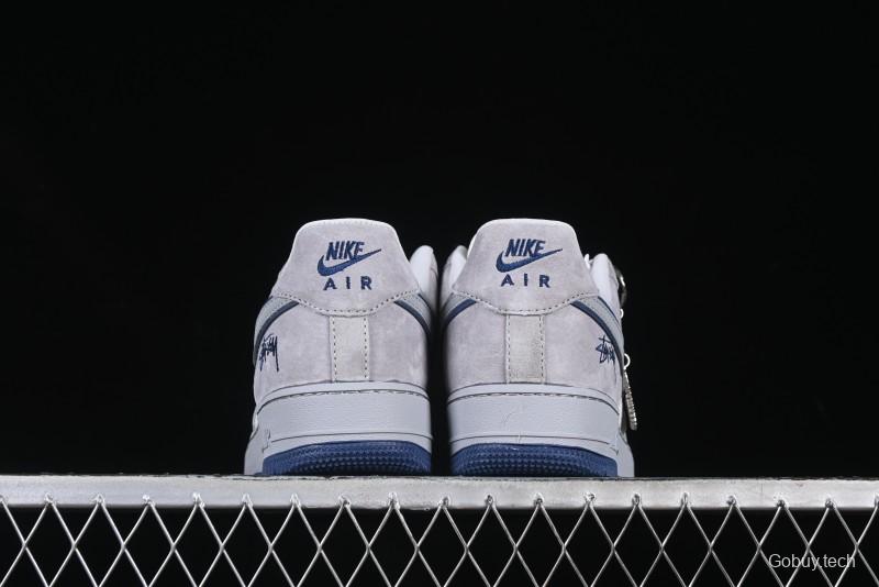 Nike Air Force 1 '07 Low Stussy Collaboration Grey Blue Pig Bear AF1 Low Top Casual Sneakers - DF0188-017
