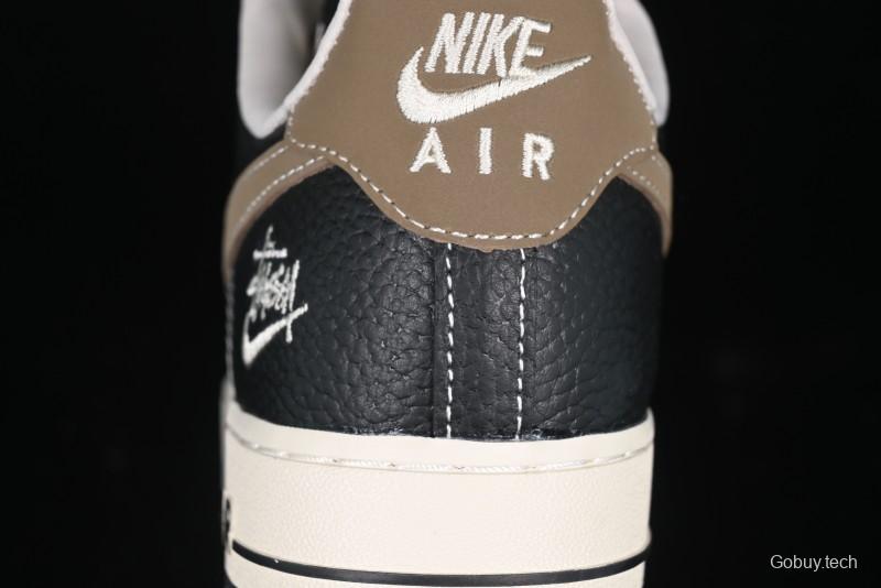 Nike Air Force 1 '07 Low Stussy Collaboration Black Leather & Gum Sole Low-Top Casual Sneakers - CH6336-519