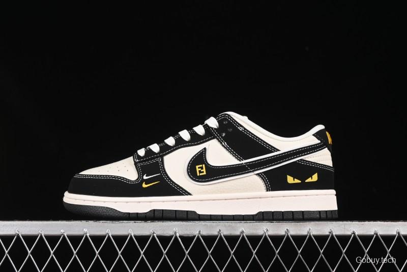 Nike SB Dunk Low Fendi Collaboration Black White Black Swoosh Anniversary Custom Low-Top Skate Shoes - LW1818-115
