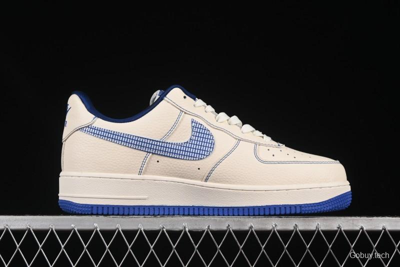 Nike Air Force 1'07 Low Casual Sneakers with Blue Line Ghost Face Design - DF0188-053