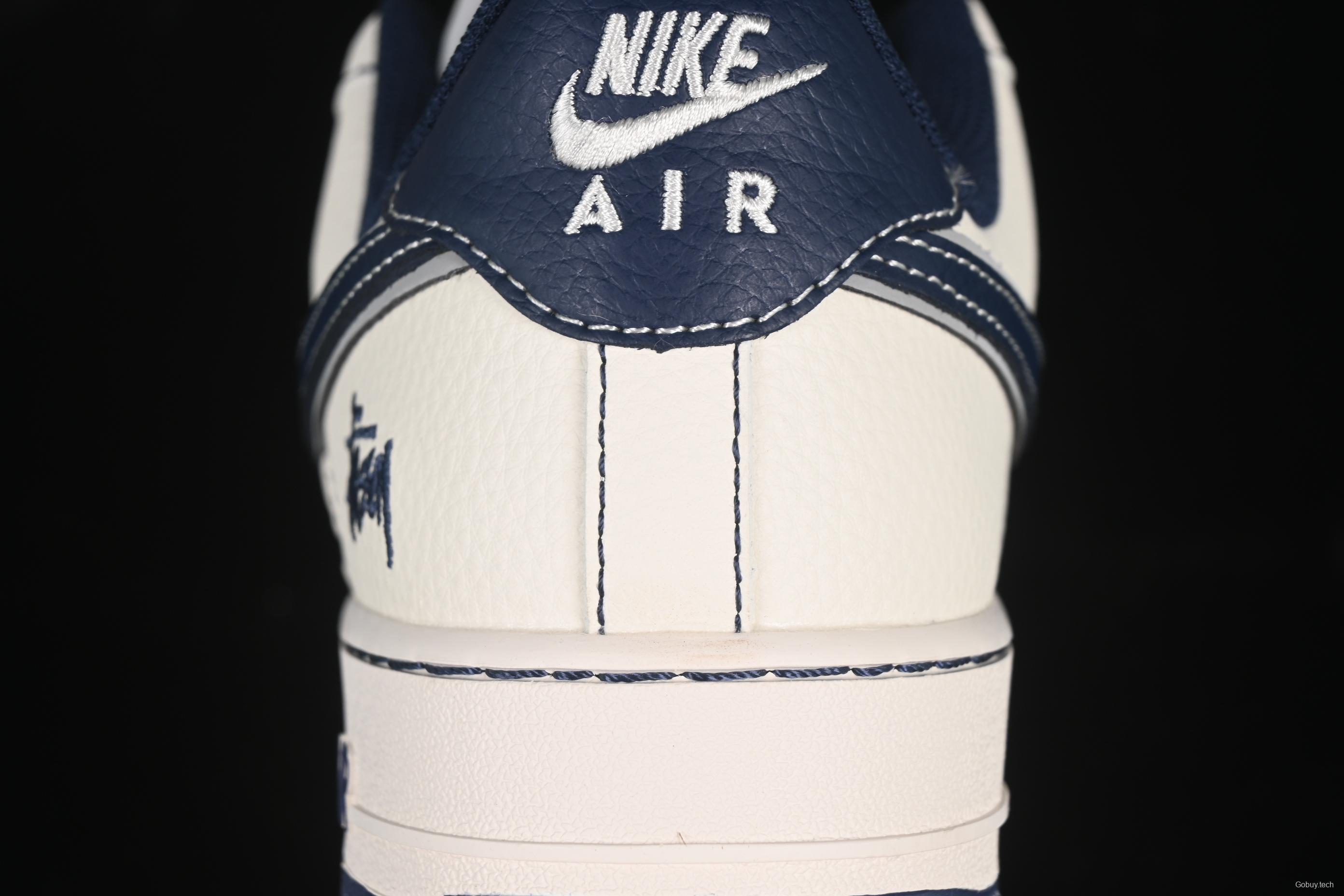Nike Air Force 1 '07 Low Stussy Collaboration Dark Blue Mini Swoosh Casual Sneakers - HH7518-061