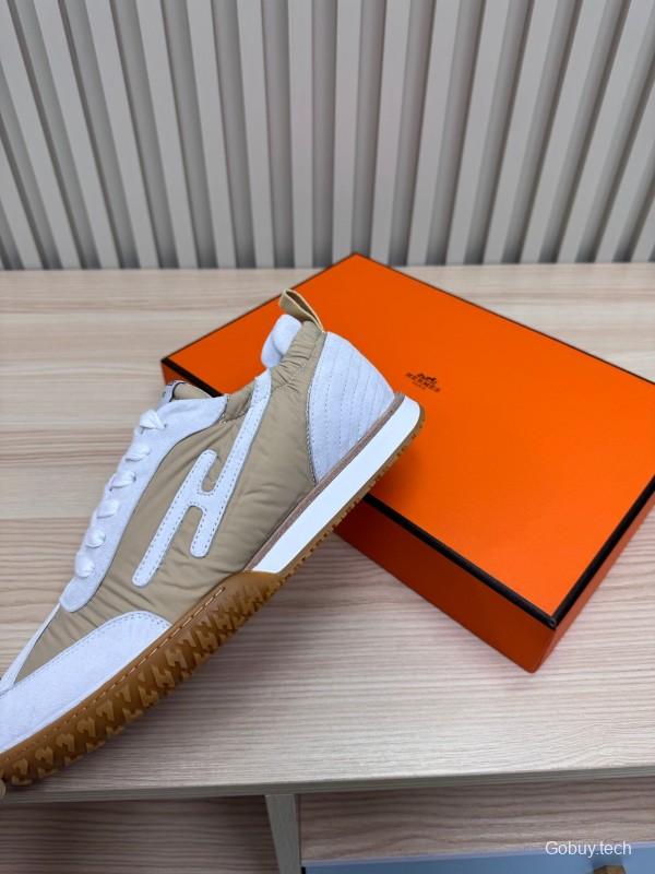 2025 Unisex Hermès White Beige Suede Goat Leather Sneakers Top Version LY00310