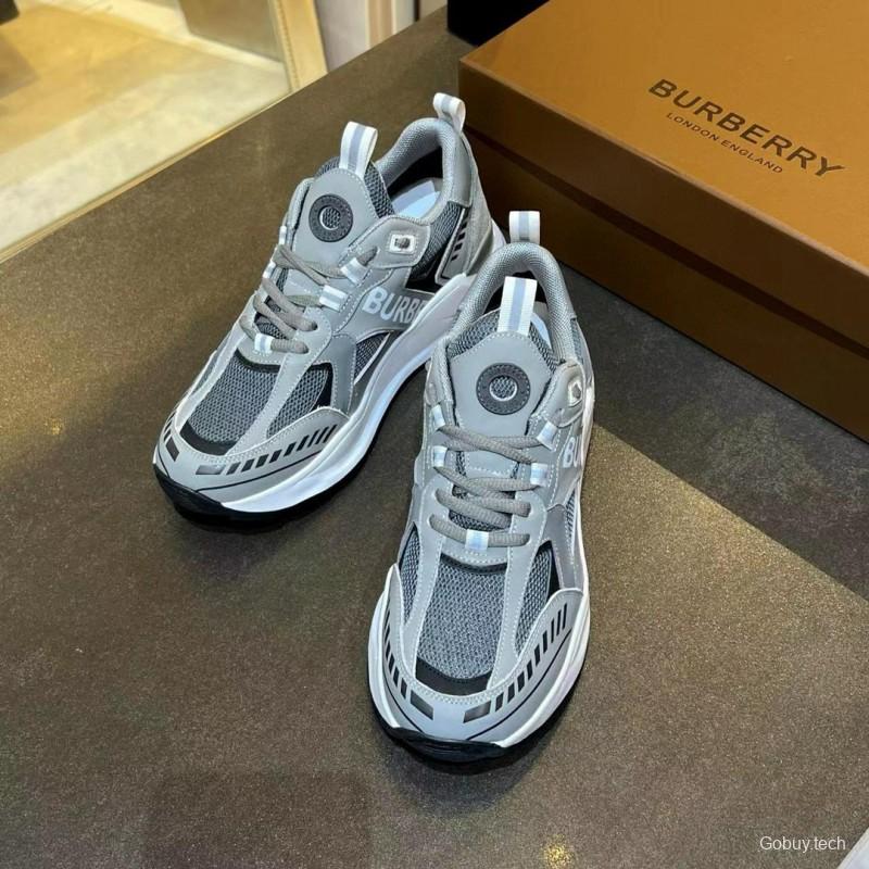 2025 Unisex Burberry Grey Suede Leather Mesh Sneakers Vintage Code MJ00380