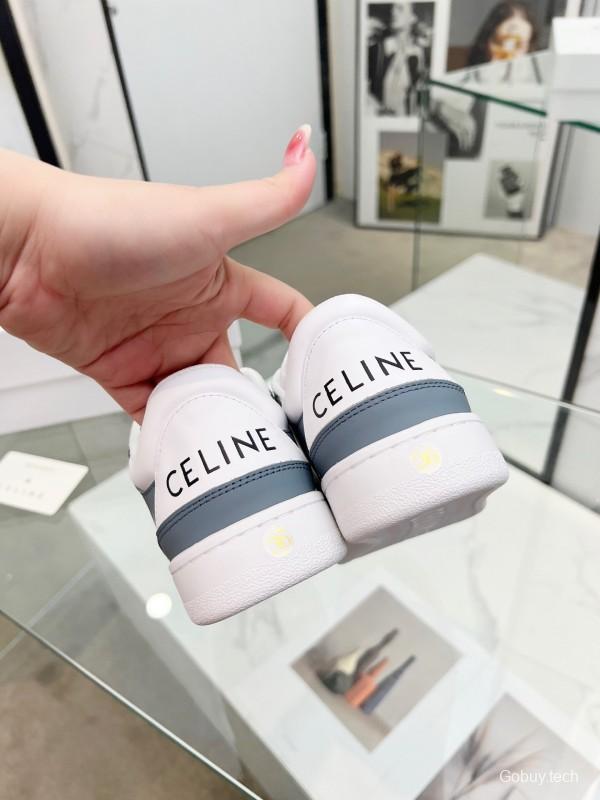 2025 Unisex CELINE White Grey Leather Sneakers