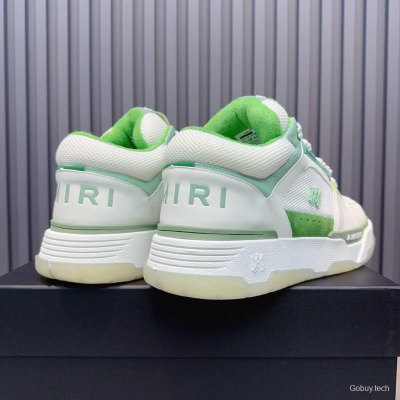 2024 Unisex Amiri White Green Leather Mesh Sneakers MJ00360