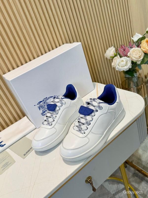 2024 Men Burberry White Blue Calf Leather Casual Sneakers MJ00330