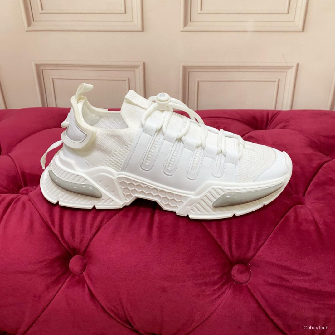 2024 Unisex Dolce & Gabbana White Knit Leather Sneakers MJ00340
