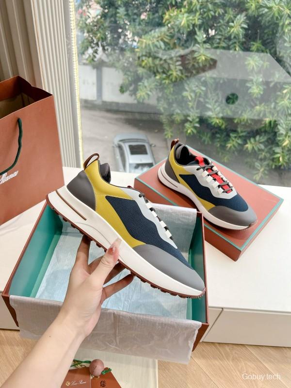 2024 Unisex Le Parmentier Yellow Navy Grey Knit Sneakers Top Version MJ00340