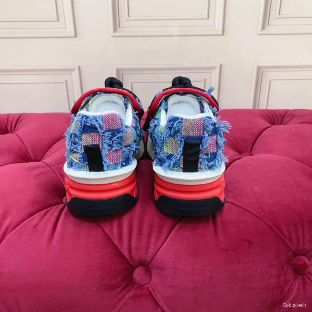 2025 Unisex Dolce & Gabbana Blue Red White Denim Textile Sneakers