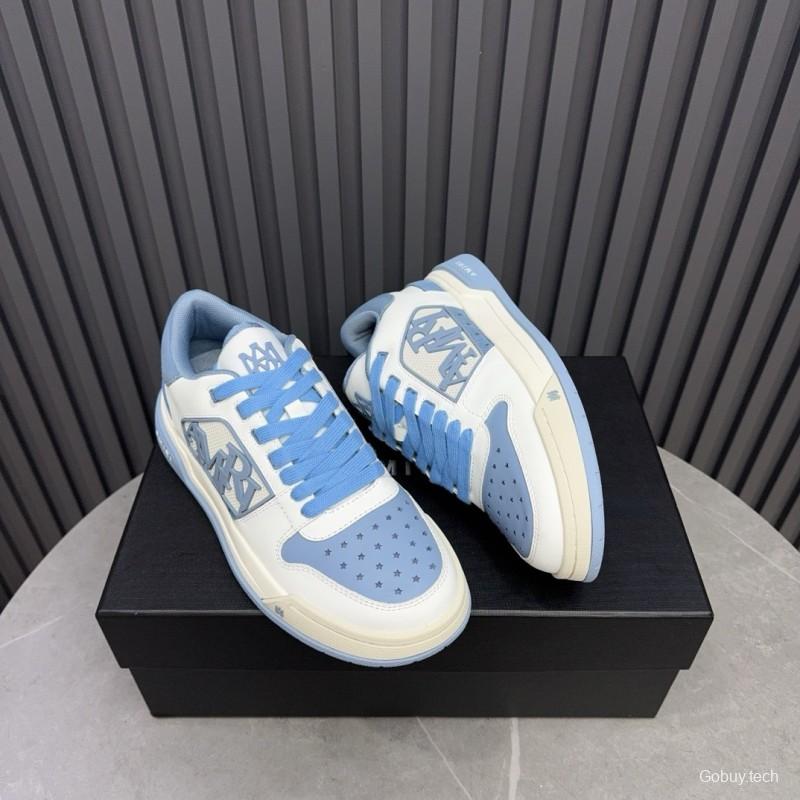 2025 Unisex Amiri White Light Blue Leather Sneakers MJ00360