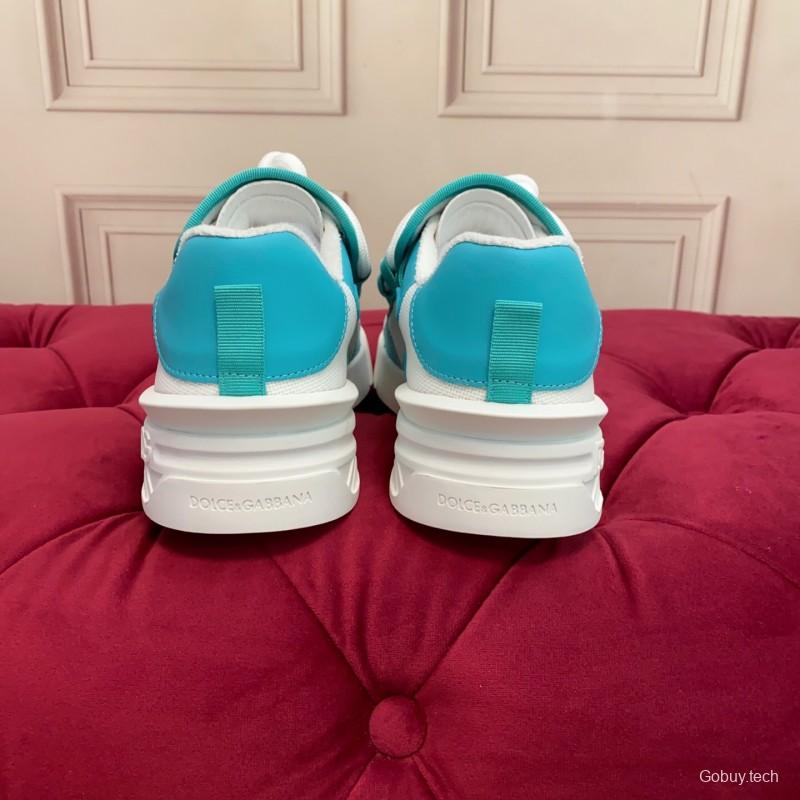 2025 Unisex Dolce & Gabbana White Blue Leather Textile Sneakers