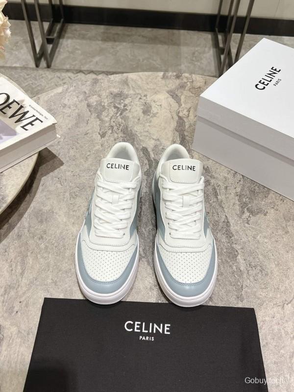 2025 Women Celine White Light Blue Leather Sneakers