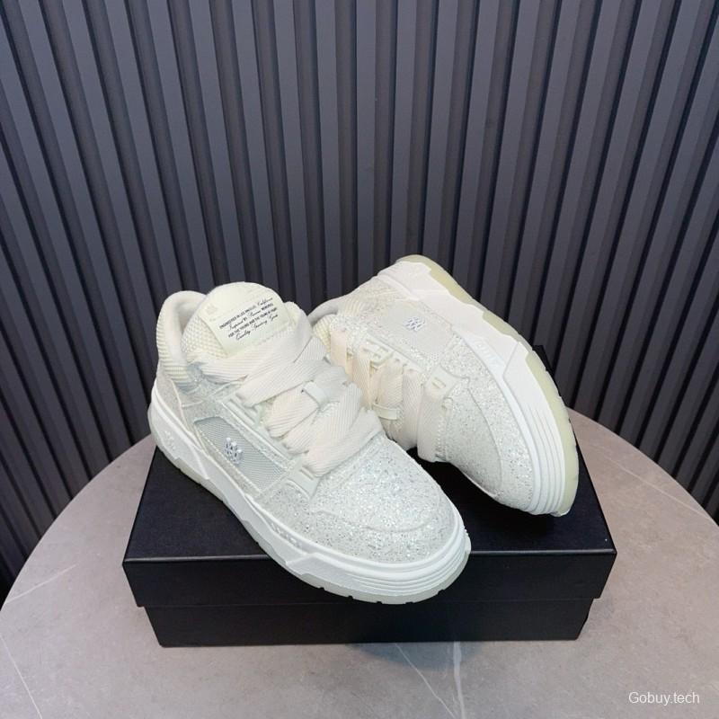 2024 Unisex Amiri White Mesh Leather Sneakers MJ00360