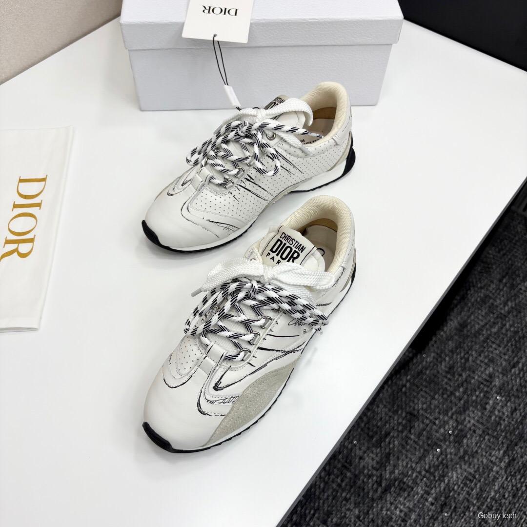 2025 Unisex Dior White Beige Leather Mesh Sneakers LY00300