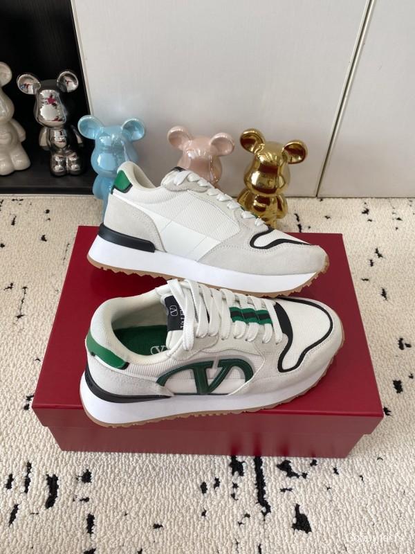 2025 Unisex Valentino White Green Leather Silk Sneakers LY00340