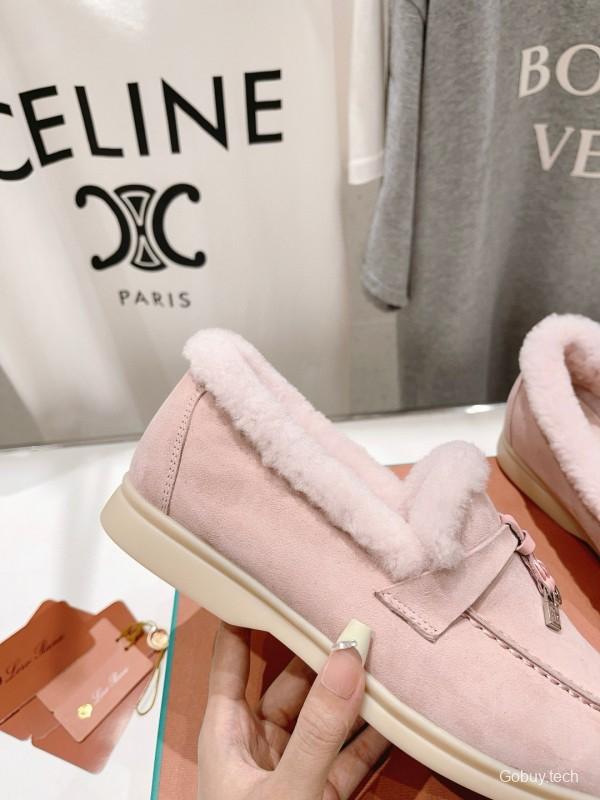 2024 Women LP Pink Suede Shearling Loafers MJ00300