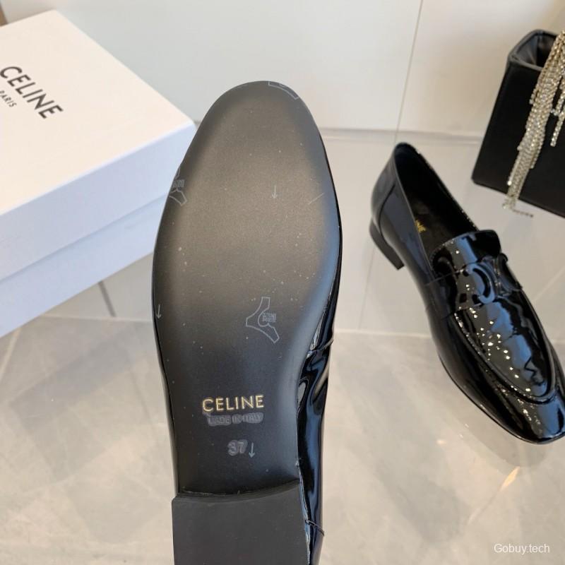 2025 Women CELINE Black Patent Leather Loafers