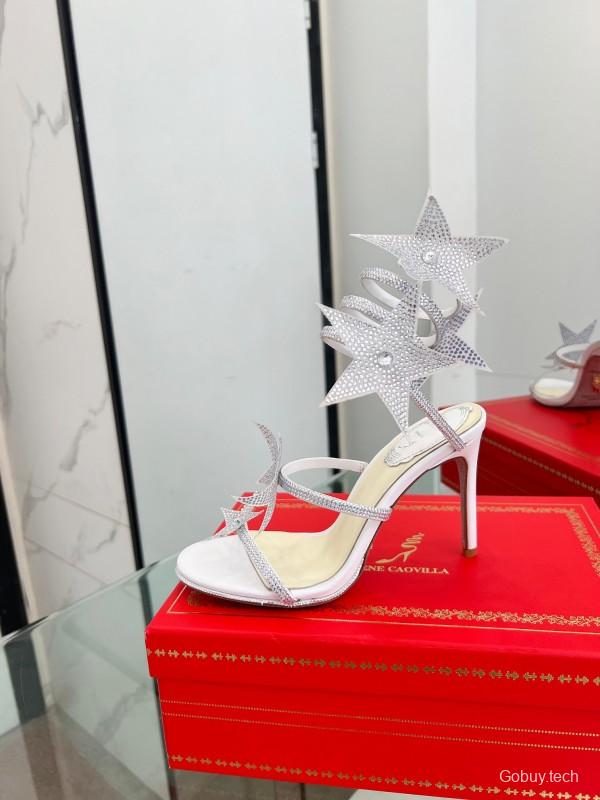 2025 Women RC Silver Crystal Satin High Heel Star Pattern LY00340