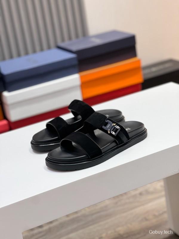 2025 Men Dior Black Leather Slippers AS00190